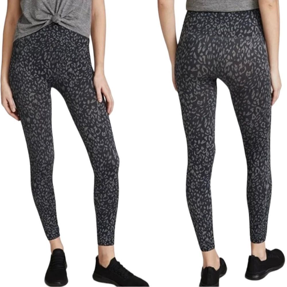 SPANX Look At Me Now Seamless Leggings Leopard Print Black Gray | Size XL